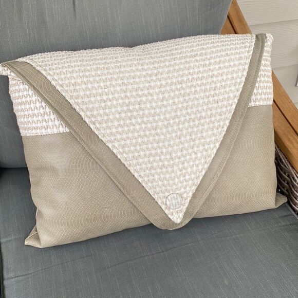 Custom-Made High End Faux Leather & Fabric Accent Pillow (1) - Picture 1 of 5